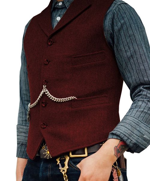 Nuovi gilet da sposo rustici Gilet da uomo marrone 2020 Gilet da sposa da uomo Gilet casual Gilet da sposo Gilet di lana a spina di pesce Maschile Sociale Formal306R