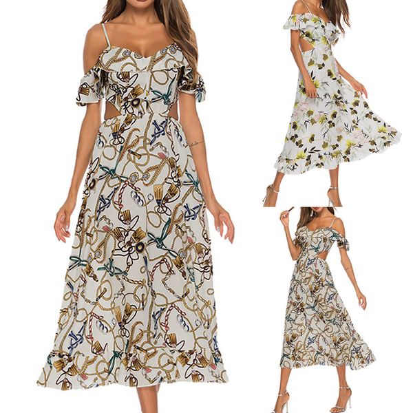 

summerwomen casual off shoulder boho flower print beach party wedding long dress vestido for women harajuku #by, Black;gray
