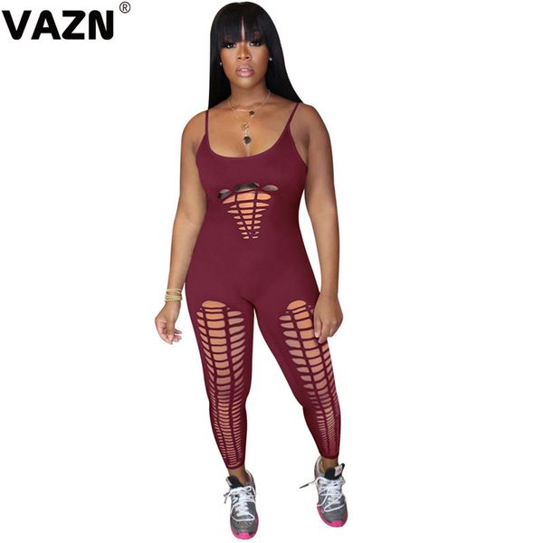 

vazn 2020 solid hole out summer beach party going out wear rompers womens jumpsuit fashion sleeveless jumpsuits, Black;white