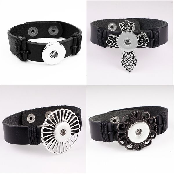 

vintage genuine leather cross 18mm snap button jewelry diy bracelet wholesale fm993, Golden;silver
