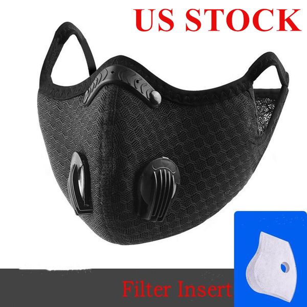 

us stock cycling outdoor face mask sport training pm2.5 anti-pollution running mask activated carbon filter mask adjustable respirator, Black