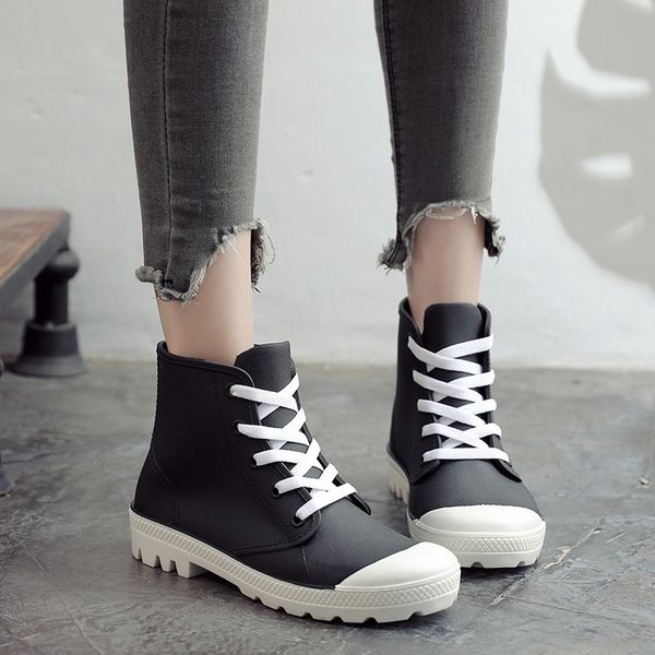 

2019 spring new women's boots rain boots female short tube rain water waterproof shoes rubber shoes non-slip, Black