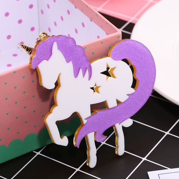 

fashion 3d unicorn animal keychain for men man women girls handbags 2018 trendy acrylic horse key chains metal key ring jewelry, Silver