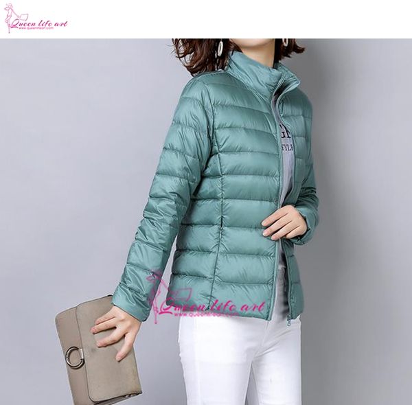 

queenlifeart" новый прибыл 2018 зима женщины ультра легкий пуховик whie утка вниз без капюшона с длинным рукавом теплый тонкий пальто плюс, Black