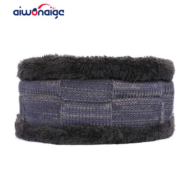 

new winter men's knit plus velvet thick variegated hats patch gorras fashion men caps bib two-piece mask beanie skullies, Blue;gray