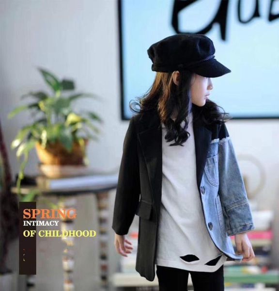 

2019 осень новый одежда для девочек денима костюм шить куртки женские дамы небольшой костюм куртка прилива, Blue;gray