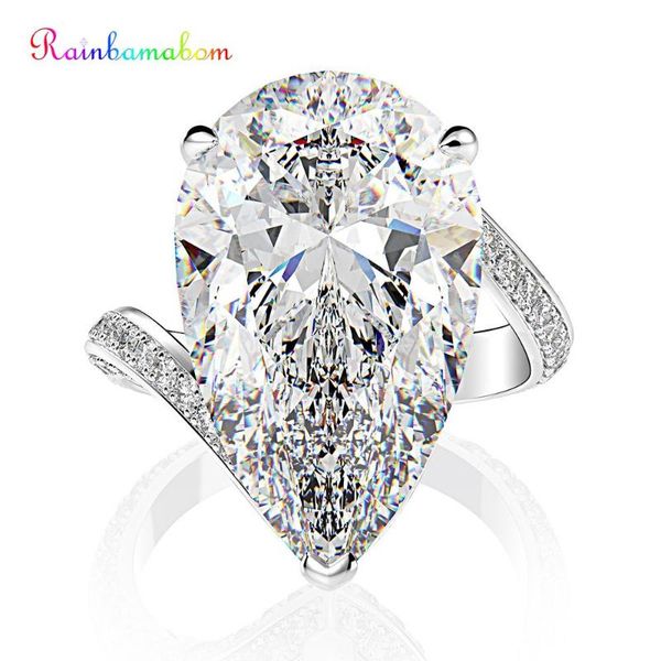 

rainbamabom 925 solid sterling silver груша создано муассанит gemstone свадебные обручальные кольца diamonds fine оптовой продажи ювелирных, Golden;silver