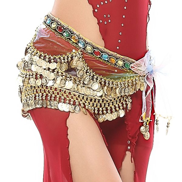 

belly dance golden gold coin waist chain girl girl ornament long tassel harness dance waist chain, Black;red