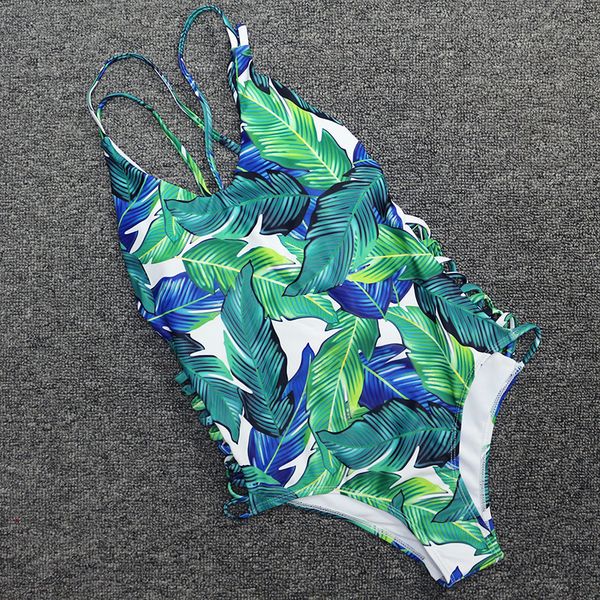

2019 one piece swimsuit female ladies swimwear women monokini backless trikini leaves tropical high waist swim bathing suit, White;black