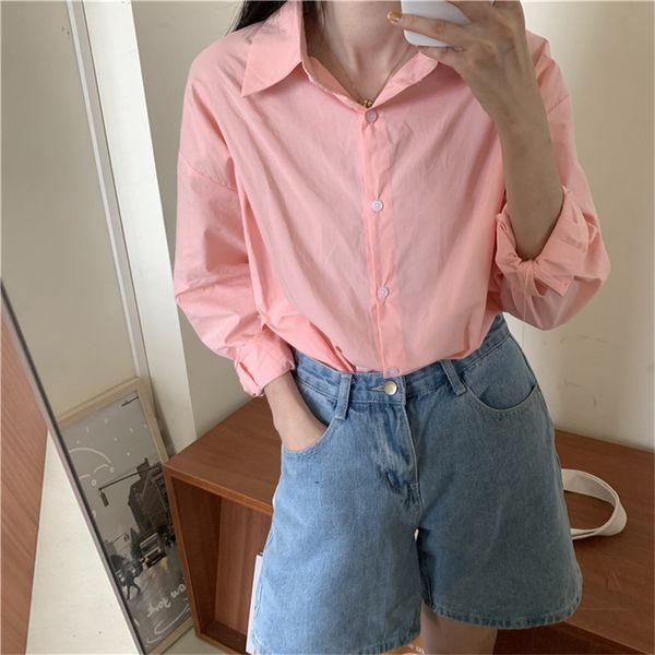 

hzirip fashion streetwear solid 2020 minimalist casual shirts loose full sleeves chic women shirts, White
