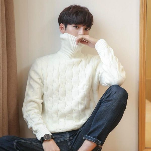 

19 fw мода мужская weater нижняя рубашка дикая зима высокий воротник сплошной цвет топы новый толстый теплый свитер 4 цвета плюс размер -3x, White;black