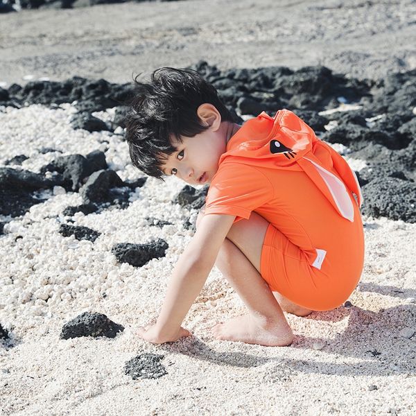 

2020 warm swimsuit spring boys and girls baby cartoon ear hooded boxer swimsuit warm, White;black