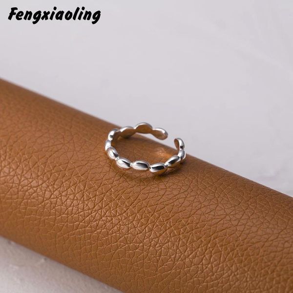 

cluster rings fengxiaoling really authentic 925 sterling silver simple beans open for women jewelry girl gifts, Golden;silver