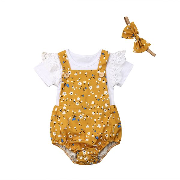 

3pcs newborn baby girl clothes romper +overalls shorts+floral 3pcs summer outfits