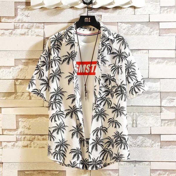 

printed shirt men short sleeve beach shirt thin streetwear shirts mens clothing trend plus size beach mens clothes b50, White;black