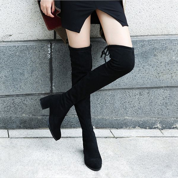 

2019 women slim over the knee high boots high heel stretch long thigh boots bota feminina zapatos de mujer, Black