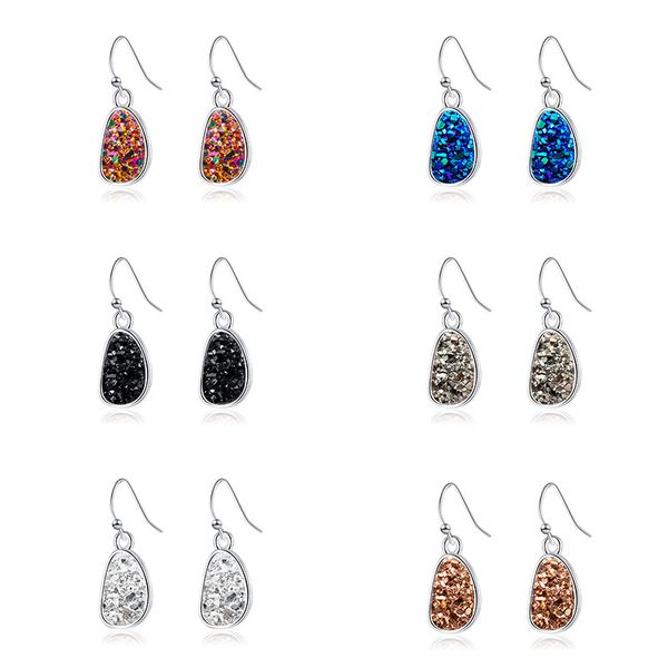 

ear pendants earrings with irregular water drop molding in natural crystal clusters 6colors for woman ring tc190429, Black