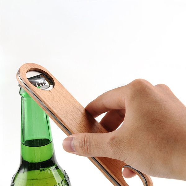 

bottle opener kitchen tools stainless steel wooden handle beer openers bar tools soda beer bottle cap opener home supplies tc190322 50pcs