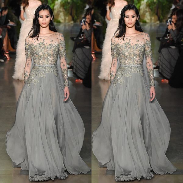 

2020 new elie saab evening dresses sheer long sleeve illusion beaded crystal luxury womens celebrity prom gowns