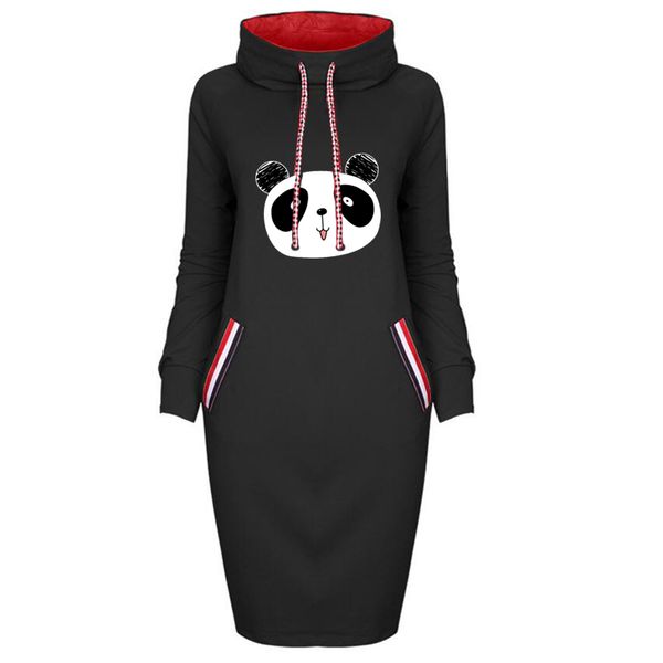 

новое осеннее платье тонкие женщины мультфильм печати плюс размер bodycon платья vintage fashion woman party casual women mini black panda d, Black;gray