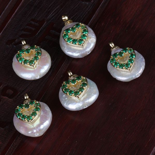 

mirco проложить ретро зеленый cz золото крошечные сердце подвески пресноводный жемчуг шарик кулон шарм для diy изготовления ювелирных издели, Bronze;silver