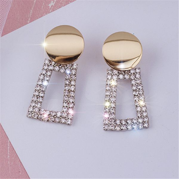 

fyuan fashion gold color round geometric drop earrings luxury shining square rhinestone earring for women party jewelry gift, Silver