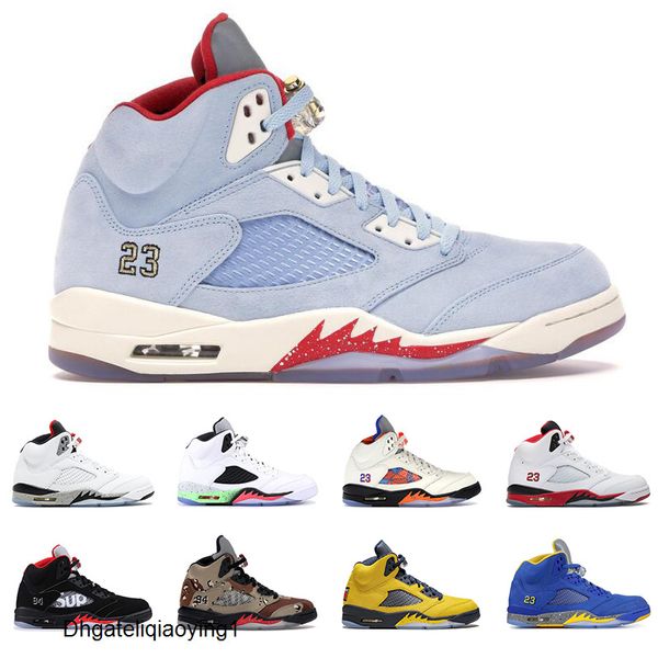 

5s mens basketball shoes 5 ice blue michigan laney desert camo fresh prince olympic psg white cement men sports sneakers size 8-13, Black