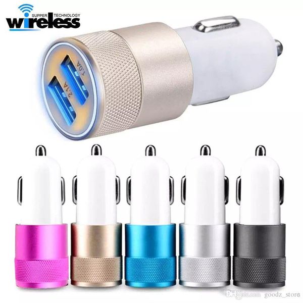 

dual usb port car adapter charger universal aluminium 2-port car chargers usb for iphone x samsung galaxy s9 plus lg g6 oneplus3
