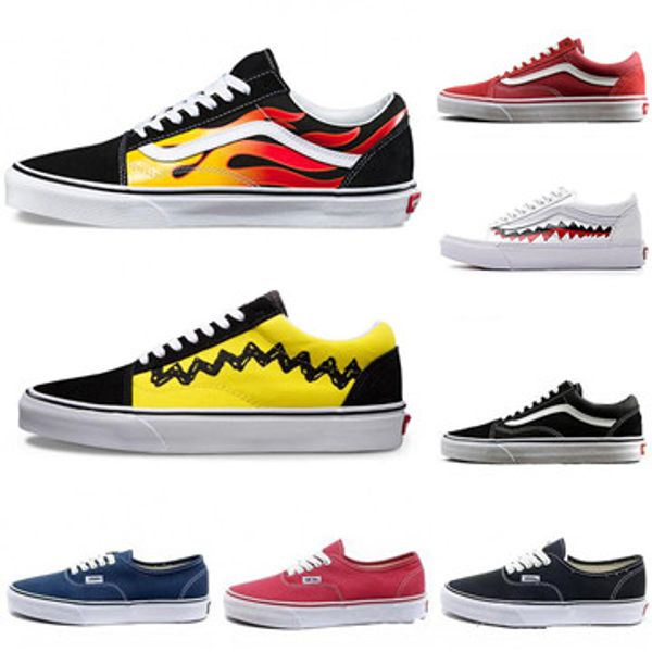 

2019 new arrive old skool canvas designer sneakers for women mens skate white black casual shoes classic low trainers flat shoes, White;red
