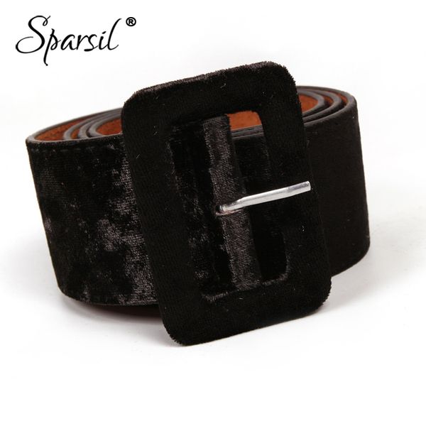 

sparsil women autumn gold velvet wide waist dress belt rectangular pin-buckle waistband sweater woolem coat cummerbunds female, Black;brown