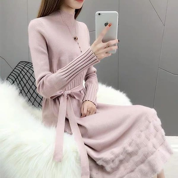 

pregnancy nursing dress soft knitted dress autumn winter long sleeve solid maternity dresses breastfeeding clothes dresses, White