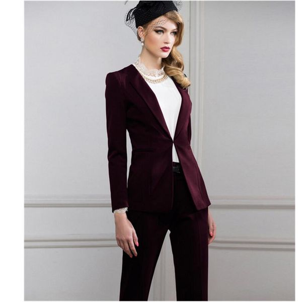 

wine red women business suits elegant jacket+pants blazer female office uniform 2 pieces suits ladies winter formal, White;black