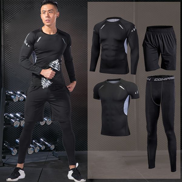 

men's compression sportswear gym running sports suit basketball tight clothes fitness training set jogging tracksuits rash guard kg-531, Black;blue