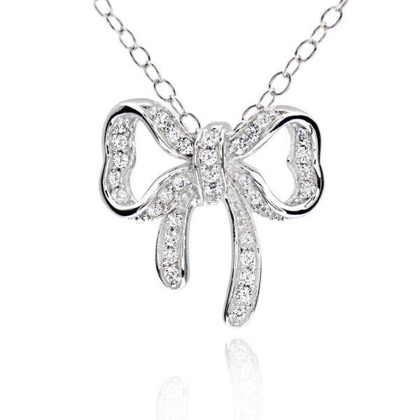

sterling silver cubic zirconia bowknot pendant necklace 17" chain