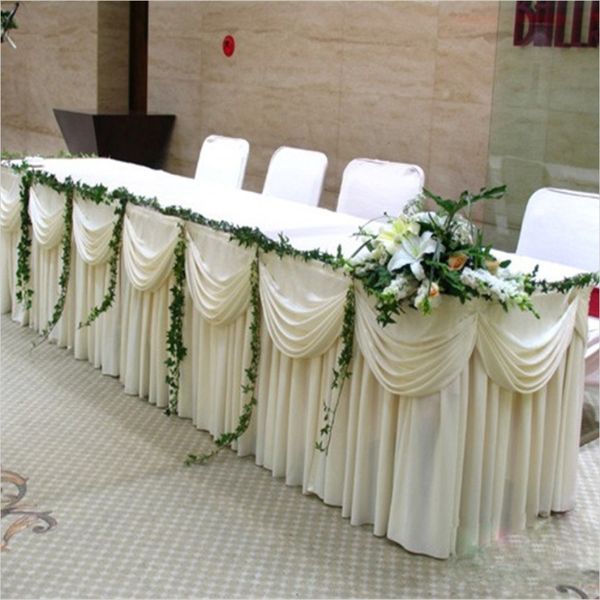 New White Ice Silk Solid Table Skirt Wedding Table Skirting 20ft