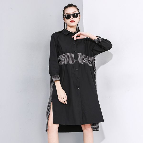 

lanmrem нагрудные однобортный stripe shirt женщины повседневная большой размер средней длины мода сплит одежда топы 2020 новая весна pc837, White