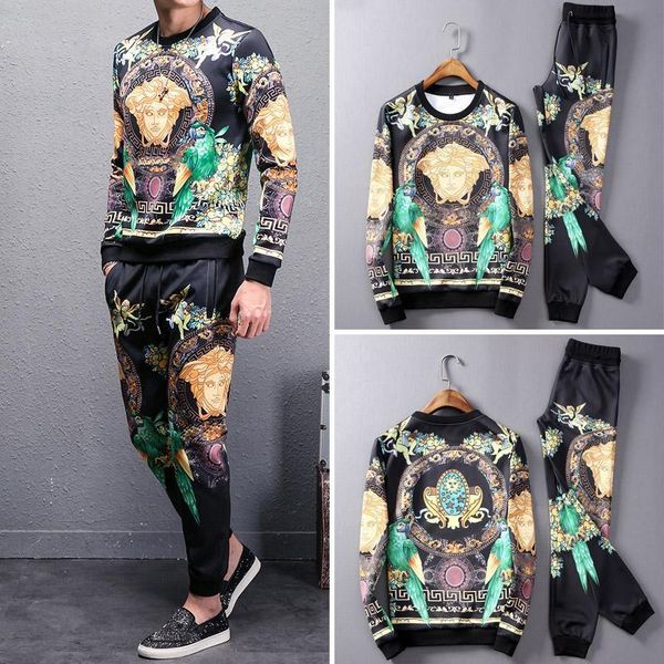 

mens versace костюм мужской костюм дизайнер мужчины мужской весна нового способа печати с длинным рукавом большой размер повседневный хлопка, Gray