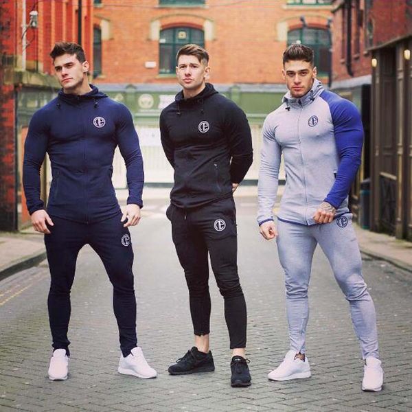 

Gym Aesthetics Tracksuits Suits Men's Fitness Hooded Zipper Sweatshirts+Bodybuilding Jogger Pants Slim Fit Sweatpants For Autumn And Winter