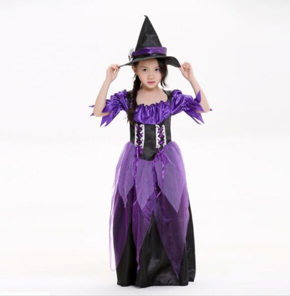

halloween costume kids girls purple witch children witch cosplay costumes carnival party supplies long dresses a104, Black;red