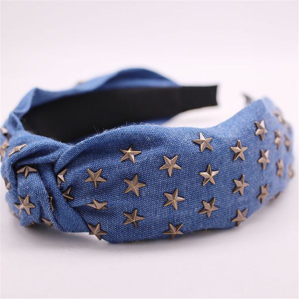 

1 pc bohemian ethnic denim hair band center knot fashion headwear metal star stamping knotted hair hoop accessories