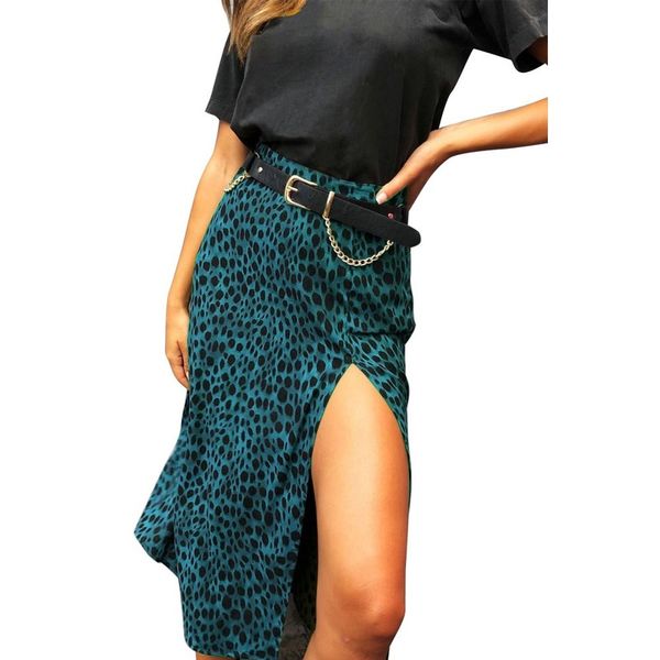 

women leopard skirt high split vintage spring ladies skirts elegant skinny printed skirts party causal holiday maxi outwear, Black
