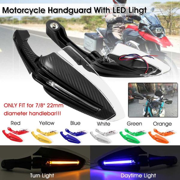 

pair universal motorcycle hand guards 7/8" 22mm with led turn signal light motocross handguard shield protectors