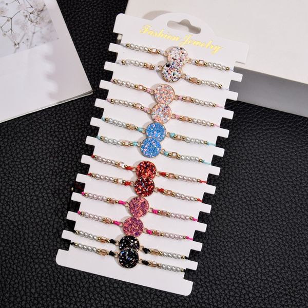 

12pcs / наборы блестки круглые подвески браслеты женщины девушка плетеные регулируемый rope цепи шарик перлы ножные браслеты boho ювелирные, Golden;silver