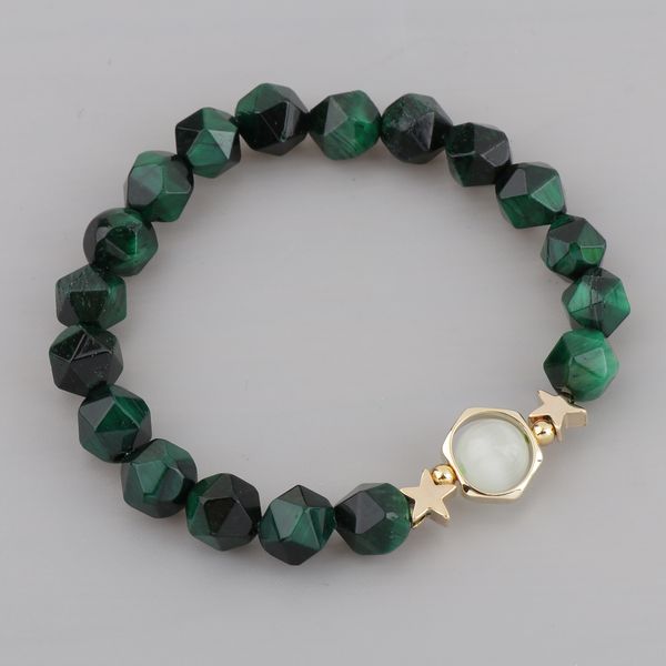 

fashion women tiger eye charm bead bracelet dark green gemstone chain bangle, Golden;silver