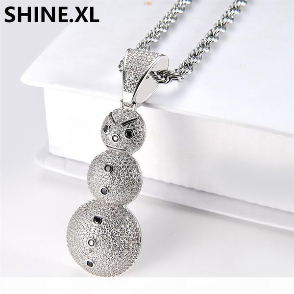 

Hip Hop Iced Out Christmas Cartoon Snowman Pendant Necklace Micro Paved Lab Diamond Bling Men Jewelry Gift