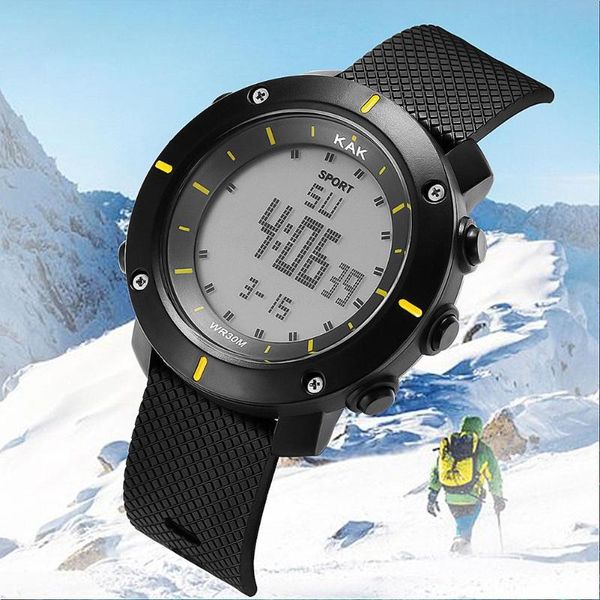 

kak black yellow big dial sports digital watch watch men women student adjustable strap backlight relogio-masculino, Slivery;brown
