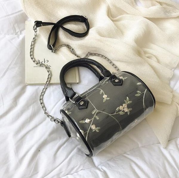 

PVC Pillow Bag Women Shoulder Bags Crossbody Flower Embroidery Lady Travel Handbags Mini Chain Bag