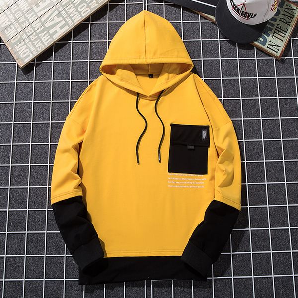 

поддельные две пьесы мужчины с капюшоном толстовки моды hit man цвет толстовки m-4xl черный желтый мужские кофты, Black