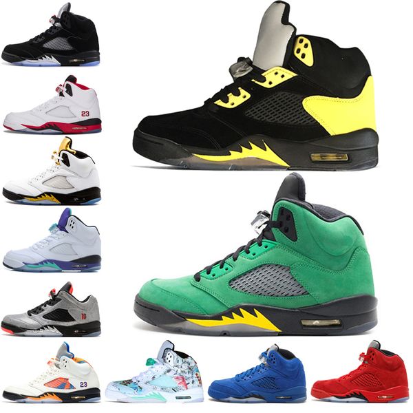 

new arrival men basketball shoes 5 5s red blue suede olympic og gold black metallic fire red white cement grape sports sneaker