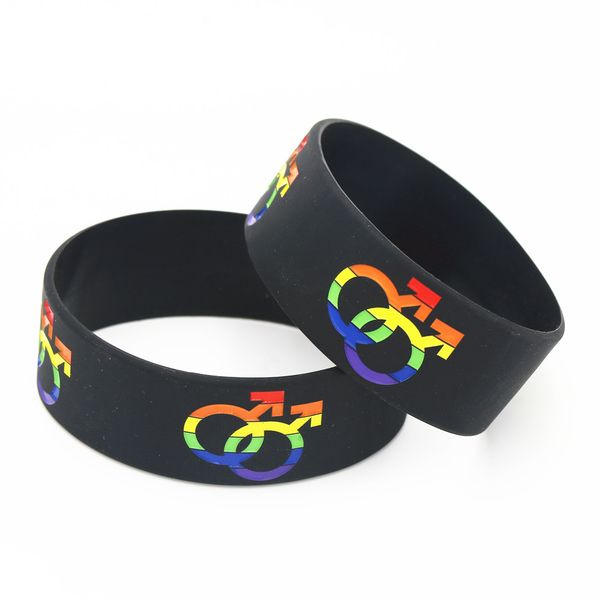 

fashion 1pc gay pride silicone bracelet with rainbow color men sign boy gender boys' love rubber wristband bangles gifts sh158, Golden;silver